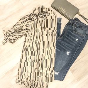 S Apt 9 Beige & Gray Blouse 3/4 Sleeve